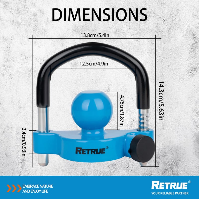 RETRUE Universal Trailer Ball Lock Hitch Coupler Locks Fits 1-7/8 Inch, 2 Inch, 2-5/16 Inch Couplers Adjustable Security with Weatherproof Cover and Cap, Blue - Image 5